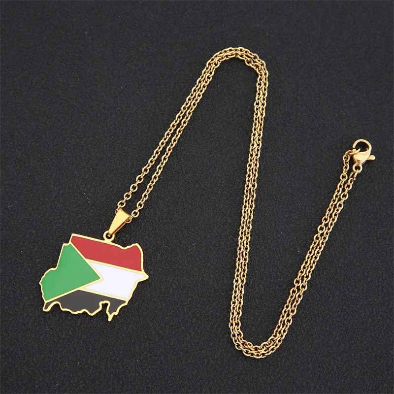 Republic of South Sudan Map Flag Pendant Necklaces