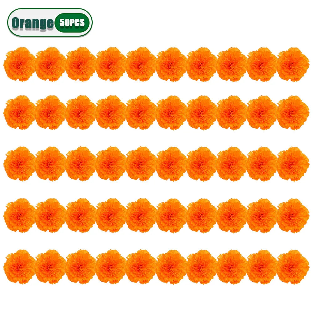2.17 Inch Marigold Artificial Flowers Day of The Dead, Halloween and Diwali Party Home Outdoor Decoration
