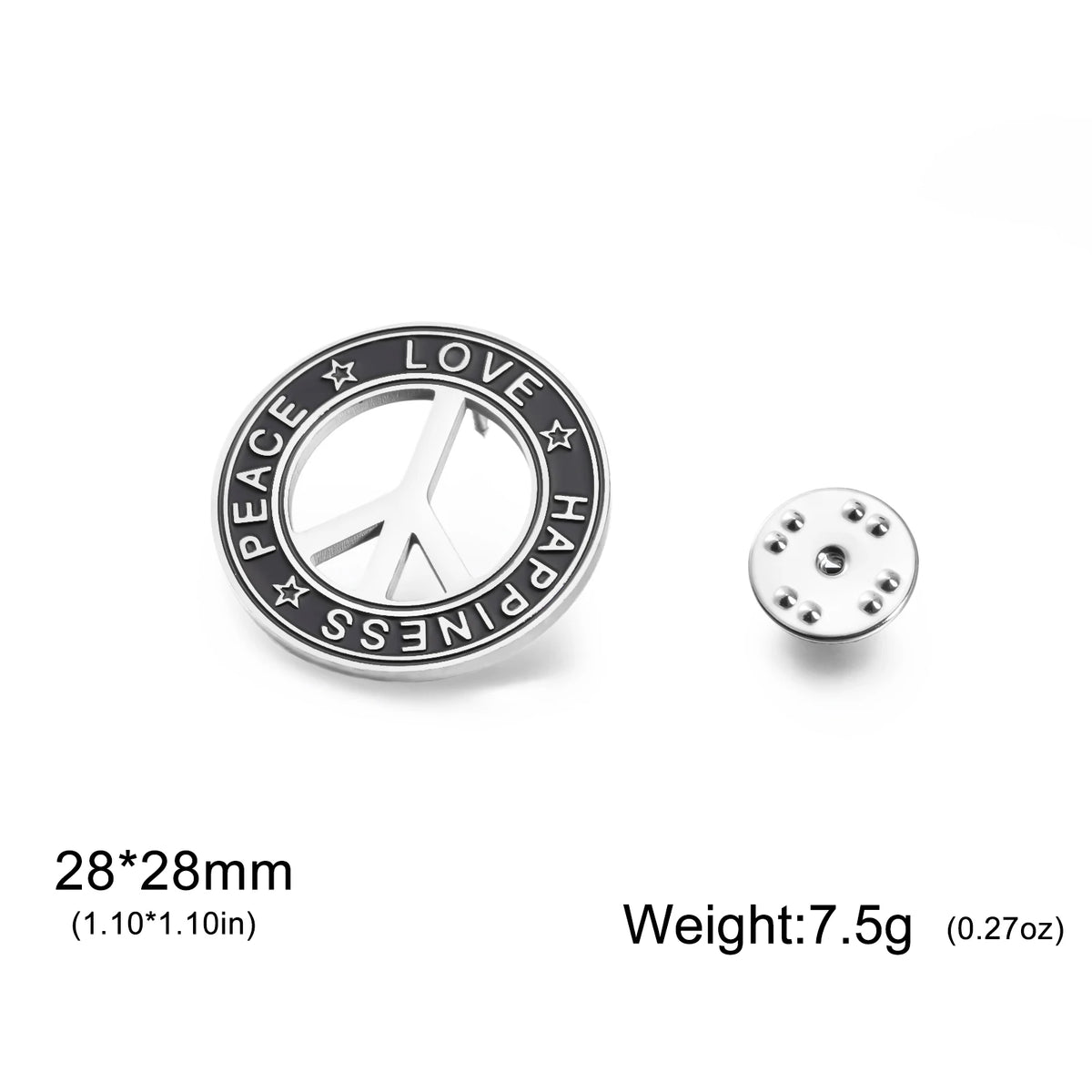 Stainless Steel Peace Sign Round Brooch