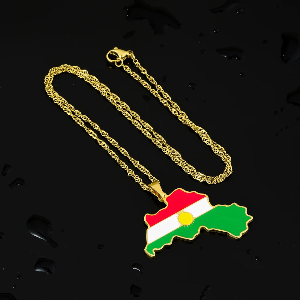 Kurdistan Map Flag Pendant Necklace