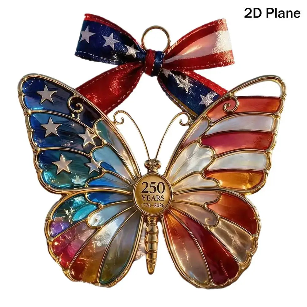 2D USA Patriotic Stained Glass Style Hanging Ornaments
