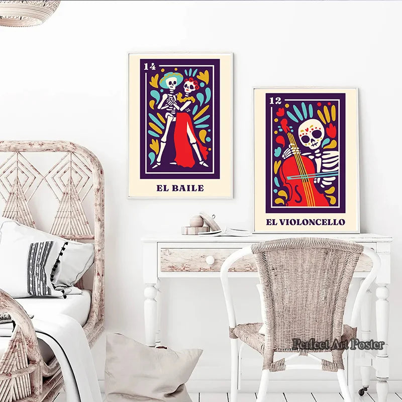 Mexican Skeleton Wall Art Canvas Painting Day of The Dead