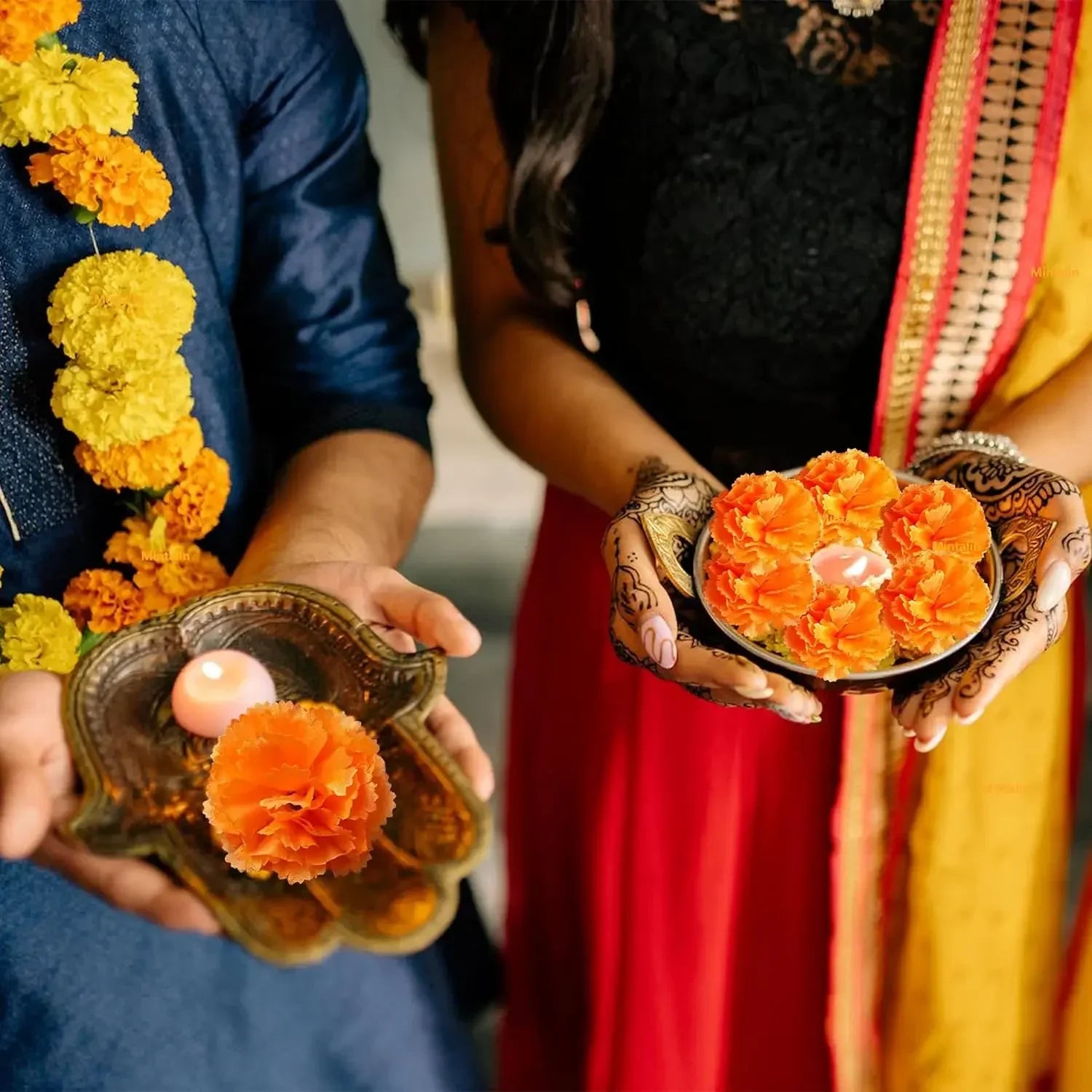 Artificial Marigold Flowers Day of The Dead, Diwali, Halloween Home Decor