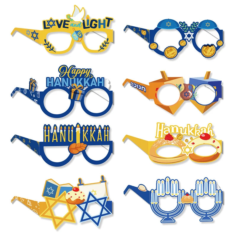 8PCS Hanukkah Themed Cardboard Glasses Hanukkah Party Decorations