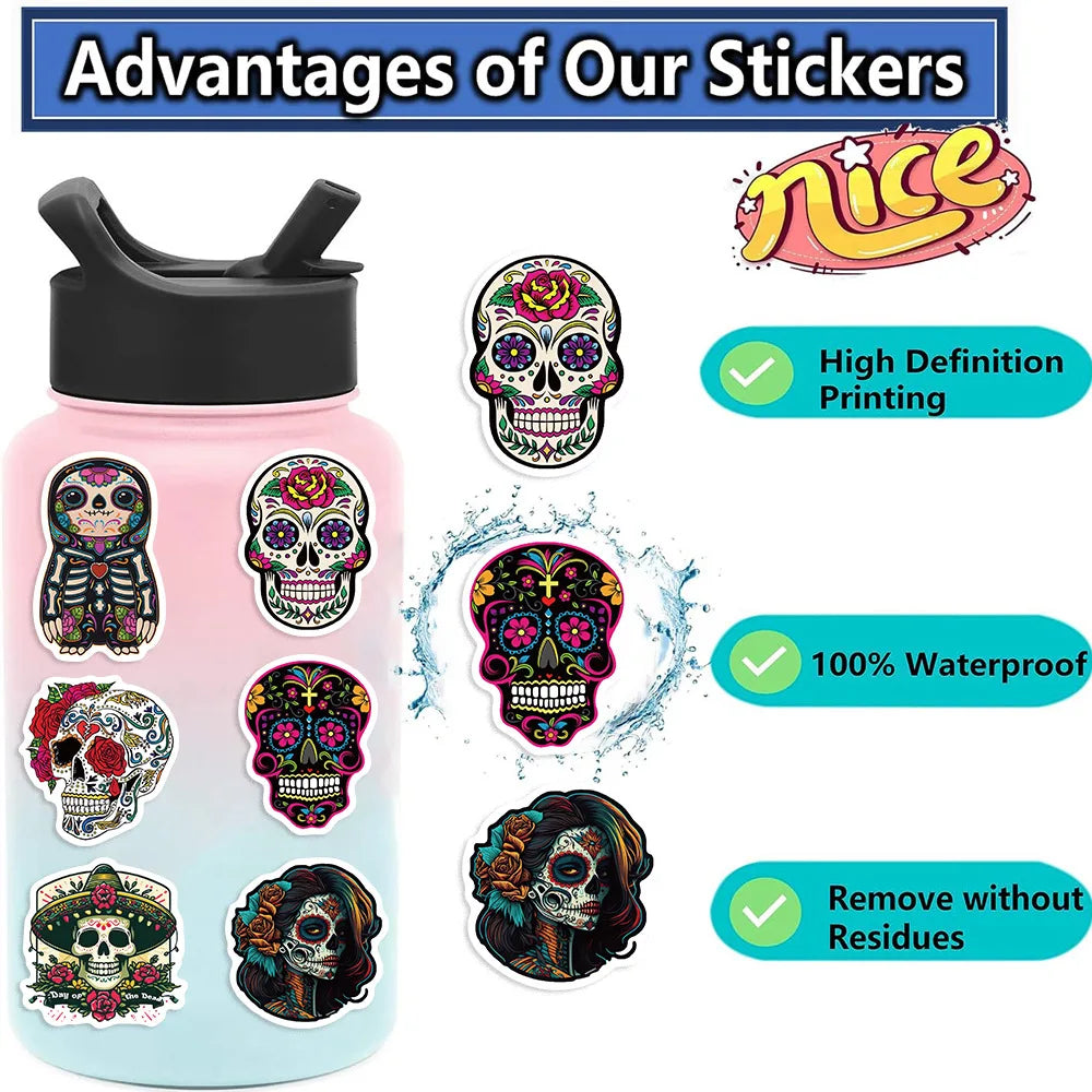 10/30/50PCS Day of the Dead Stickers Skull