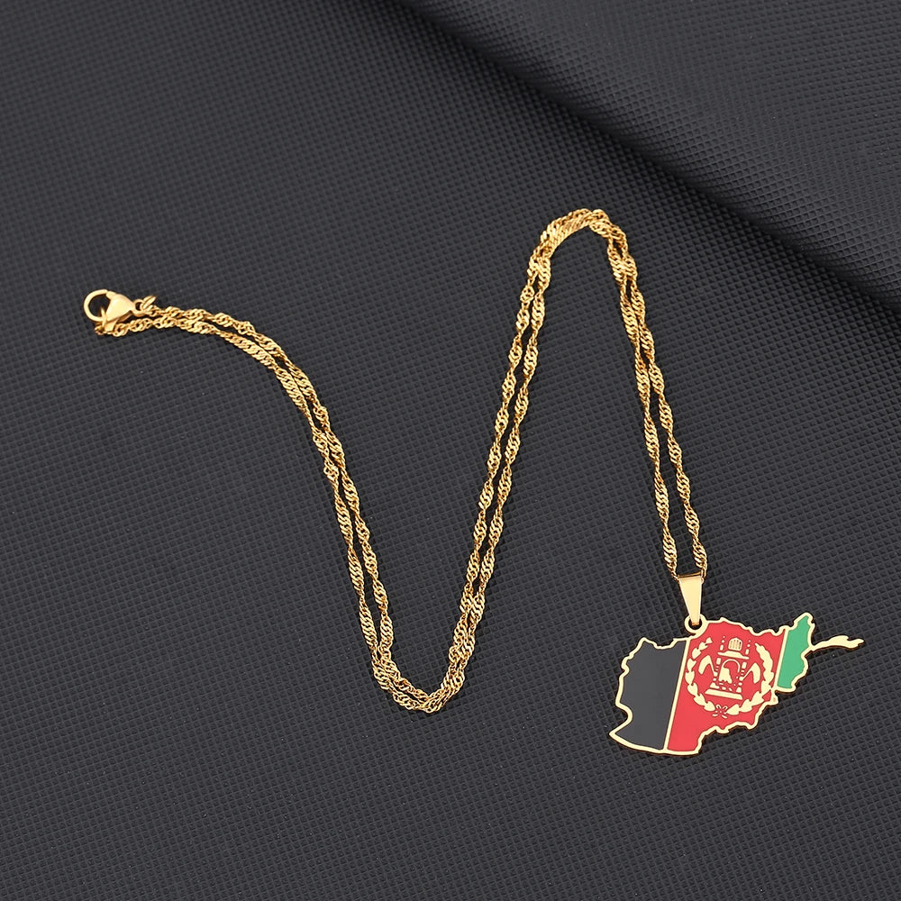 Afghanistan Map Flag Pendant Necklaces