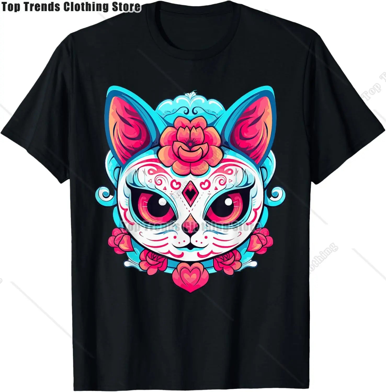 Cute Sugar Skull Cat Dia De Los Muertos Day of The Dead T-Shirt Mexican