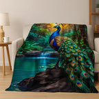 3D Colorful Peacock Birds Dream Flannel Blanket