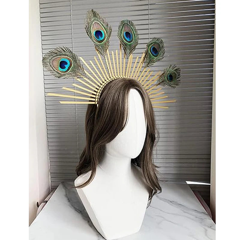 Peacock Feathers Golden Accessories Crown