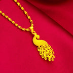 24K Gold Peacock Pendant Necklace – AU999
