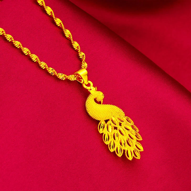 24K Gold Peacock Pendant Necklace – AU999