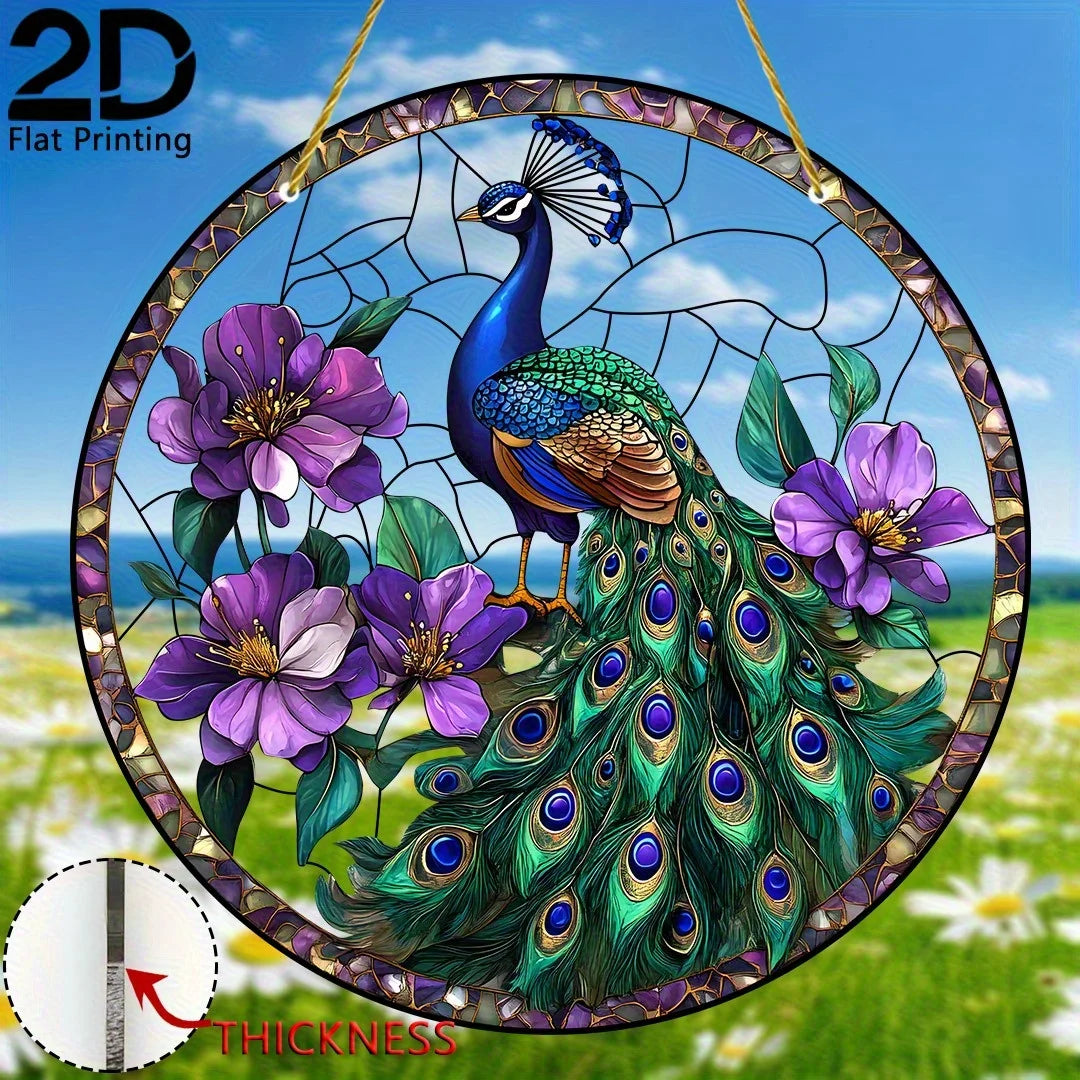 2D Flat, 1pc Vibrant Peacock Suncatcher