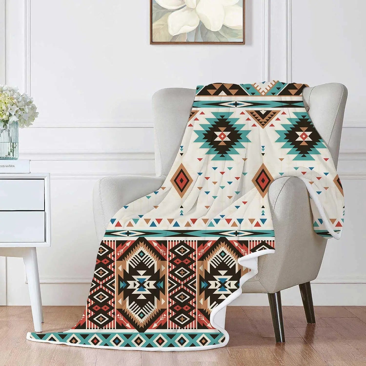Aztec Throw Blankets, Southwestern Native Tribal Navajo