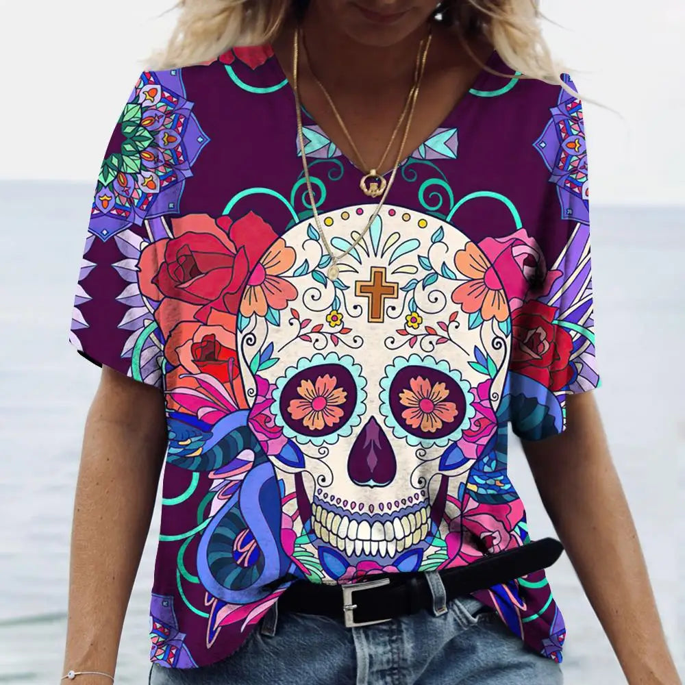 Skulls T-shirt Women's Short Sleeve, Day of the Dead