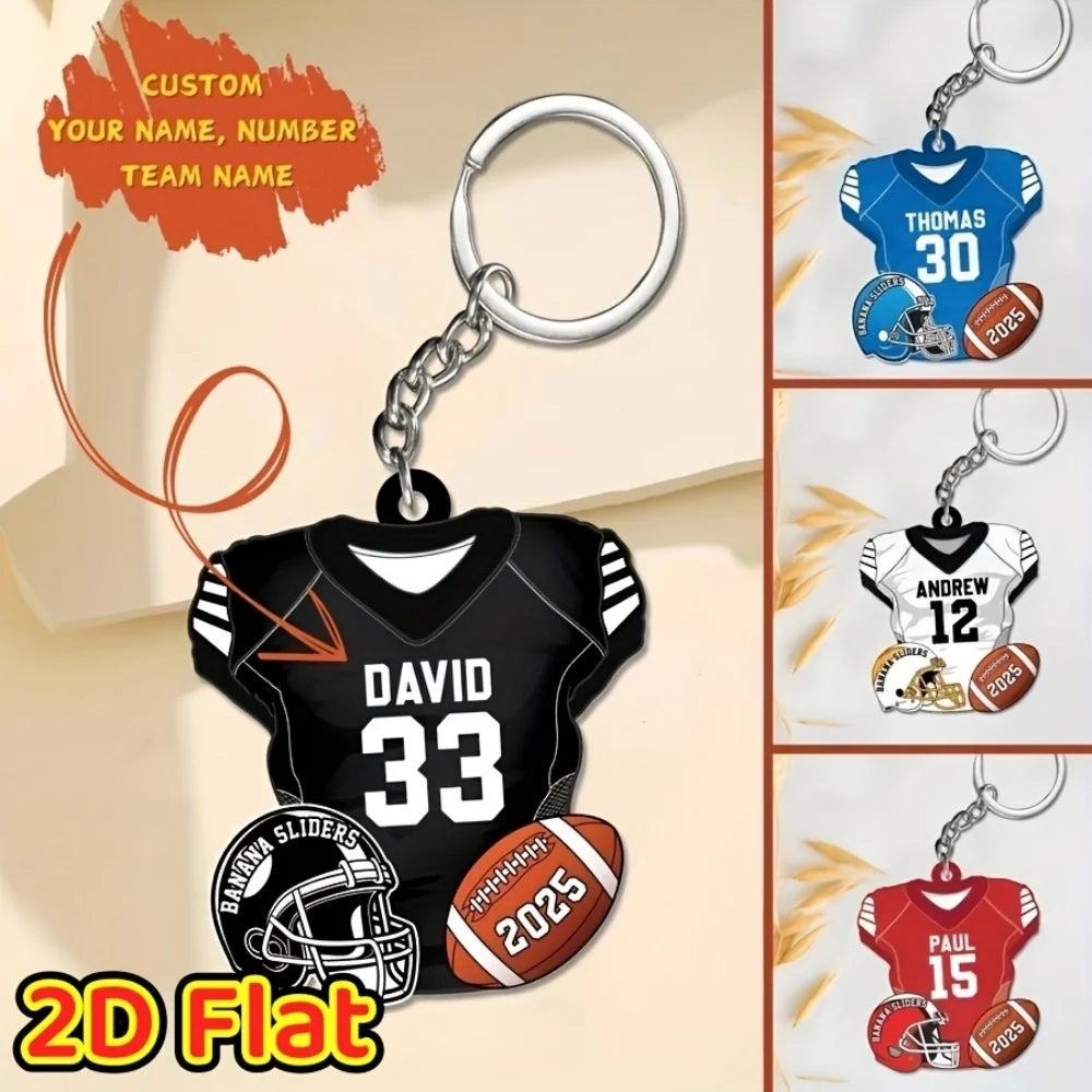 Personalized 2D Flat American Football Keychain