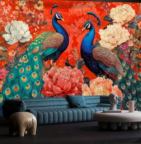 1pc Vintage Floral Tapestry Peacock Wall Hanging Oriental Decor