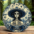 La Catrina 2D Flat Round Aluminum Wall Art , Day of the Dead Theme
