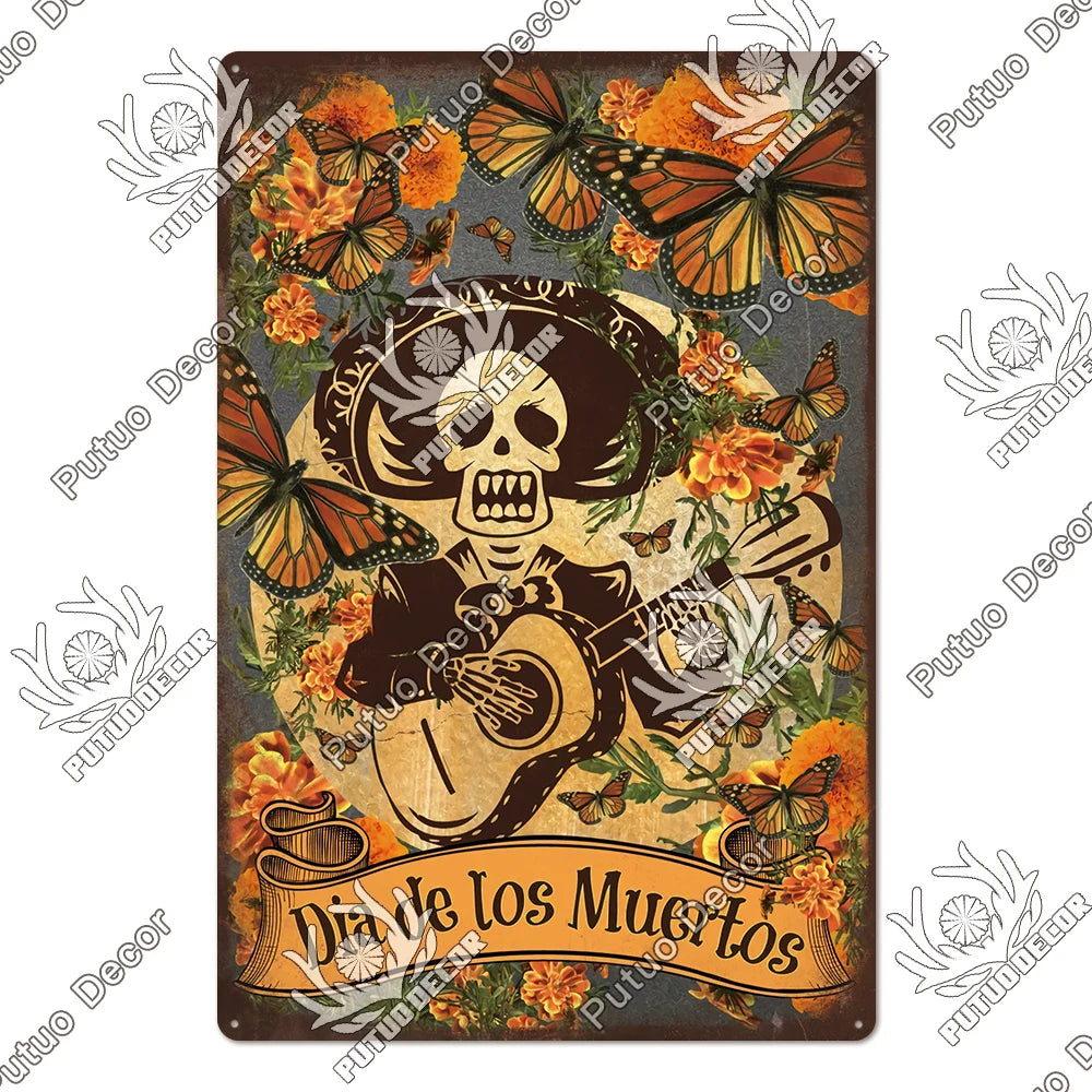 Putuo Decor Day of the Dead Tin Sign Vintage