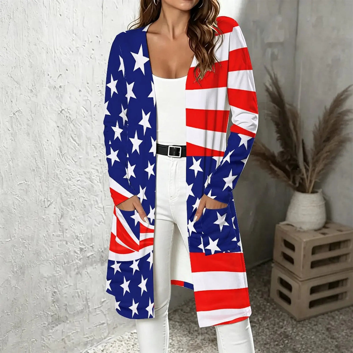 Women USA flag Long Sleeve Loose Casual Outerwear