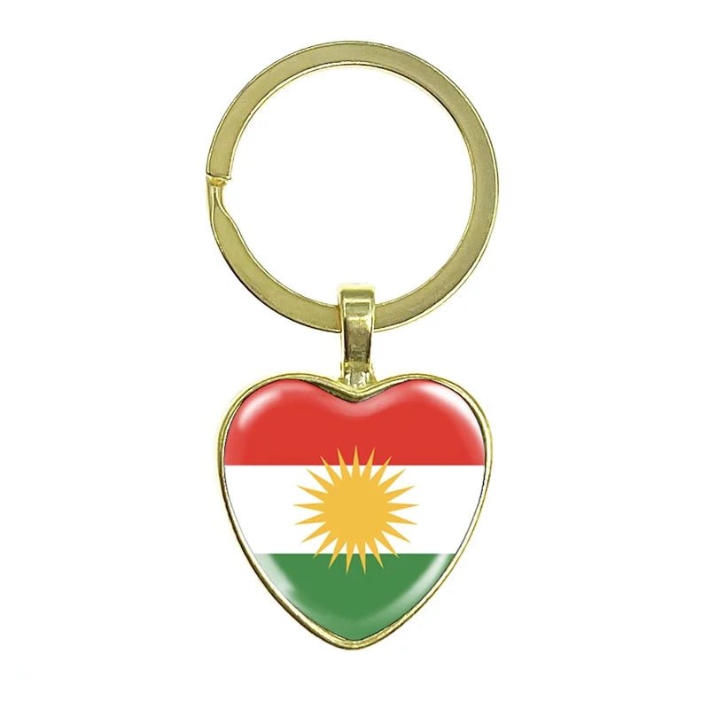 Kurdistan Flag Glass Pendant Keychain Jewelry Charm Bag Souvenir Key Ring