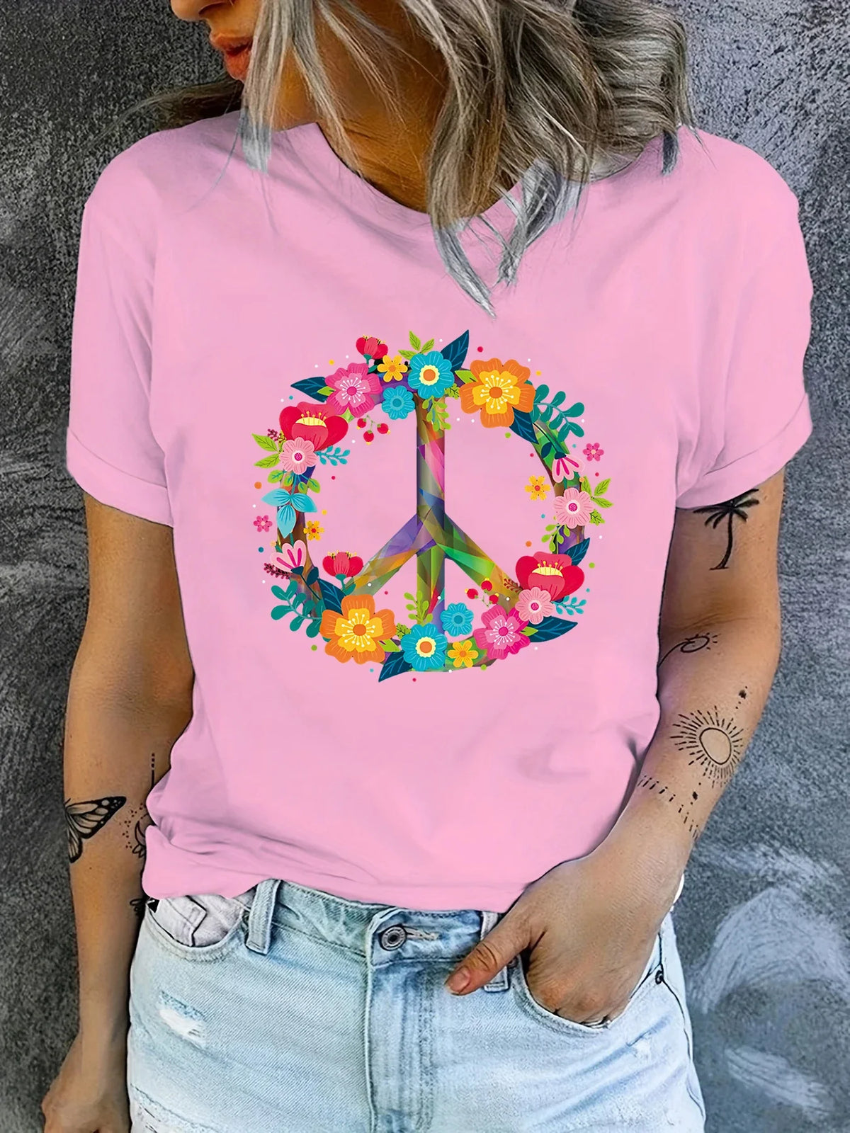 Peace Love Hippie Women's Casual Short Sleeve T-Shirt