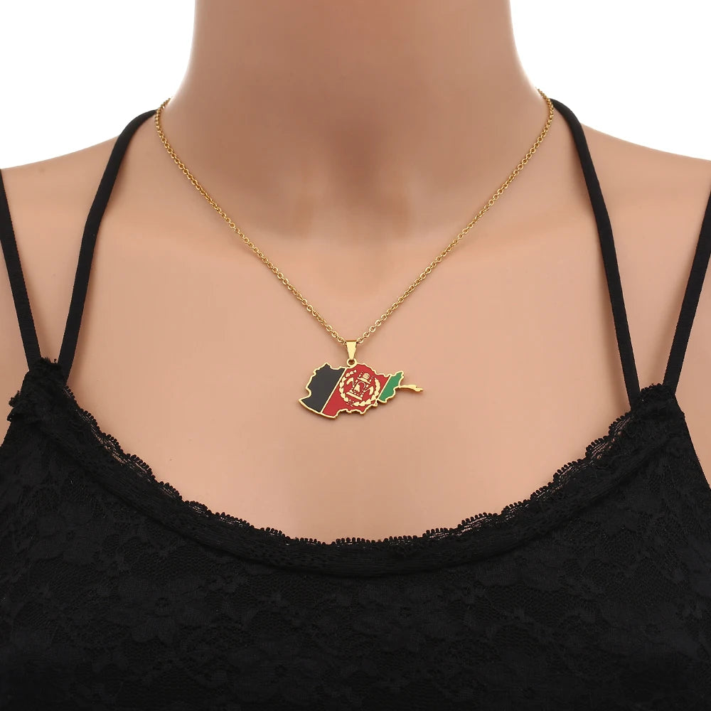 Afghanistan Map Flag Pendant Necklace