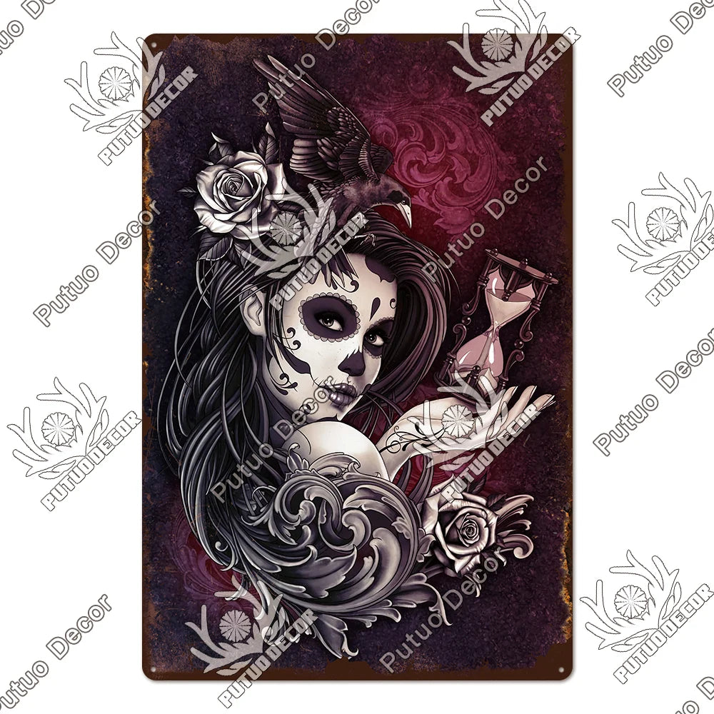 Putuo Decor Day of the Dead Tin Sign Vintage