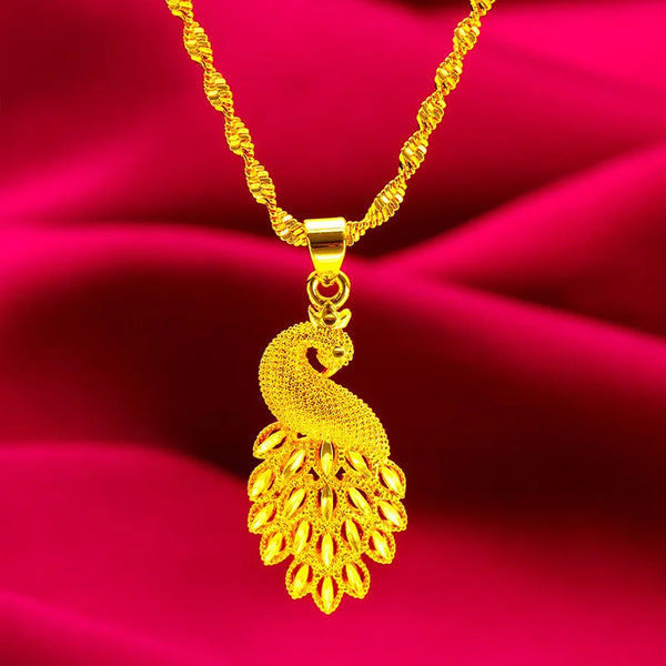 24K Gold Peacock Pendant Necklace – AU999