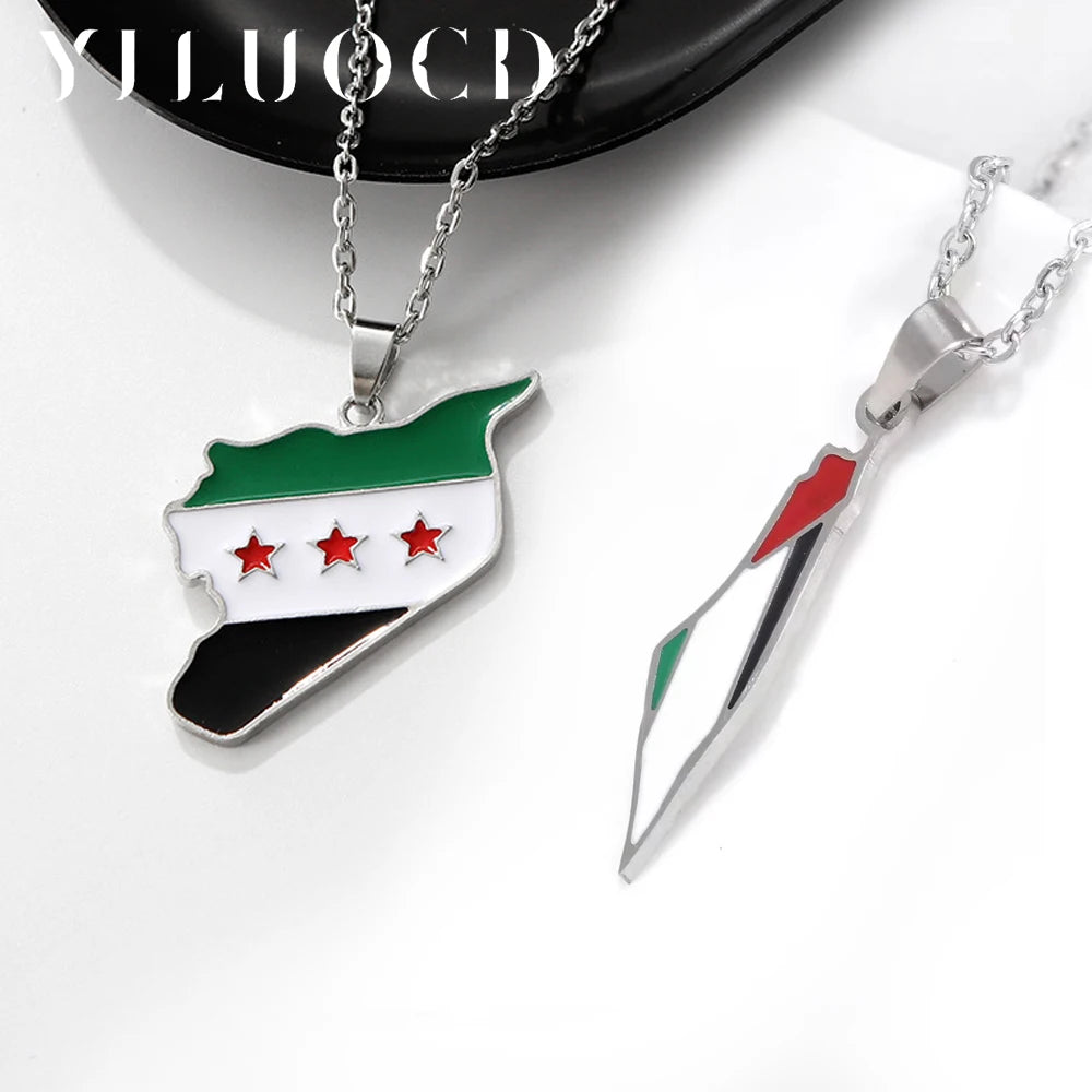 Stainless Steel Map of Syria Pendant Necklace