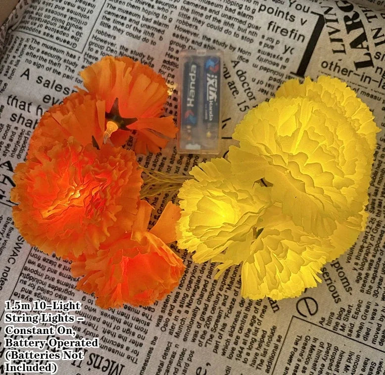5 Ft LED Orange Marigold Lights for Day of The Dead, Halloween, and Diwali