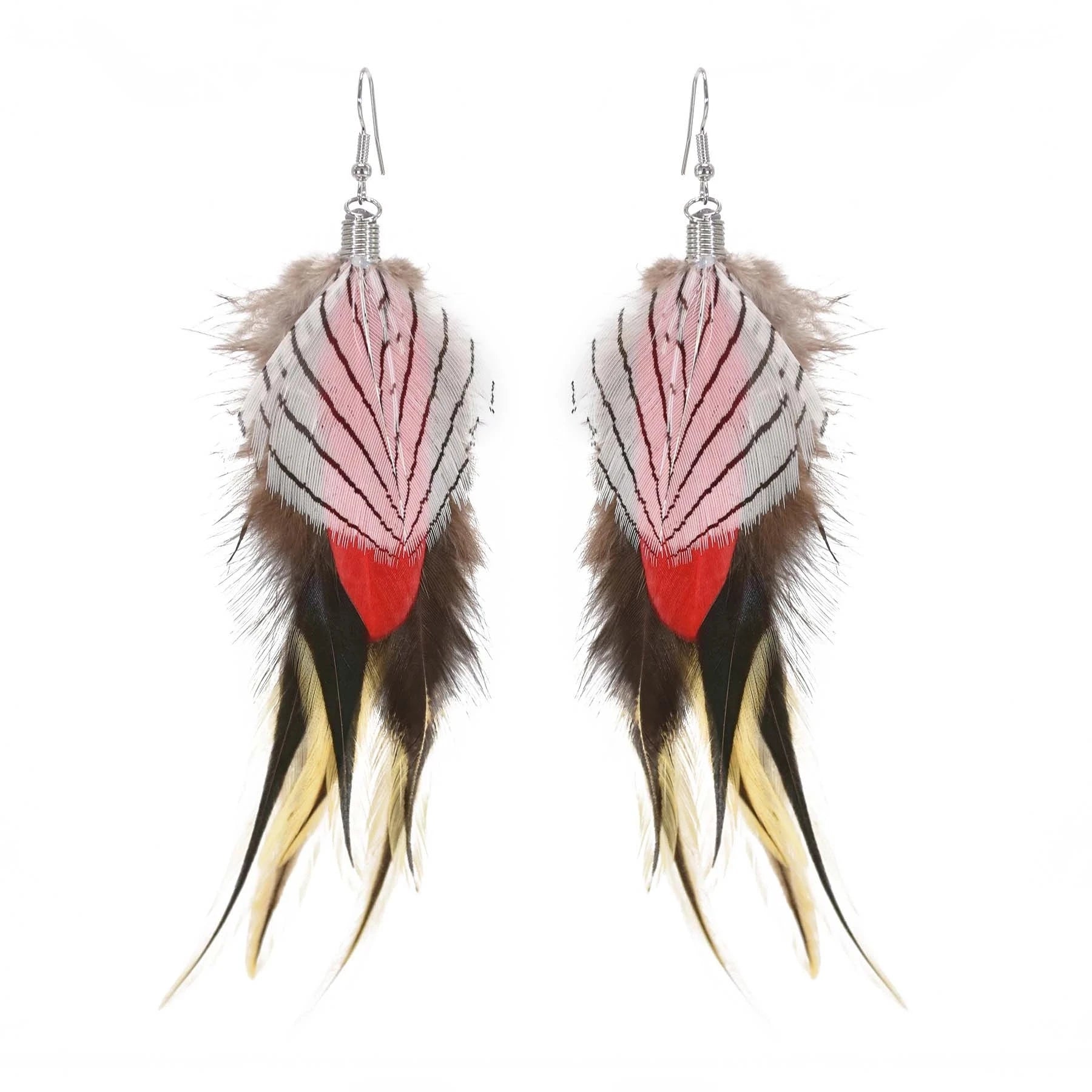 Brown Blue Feather Tassel Earrings