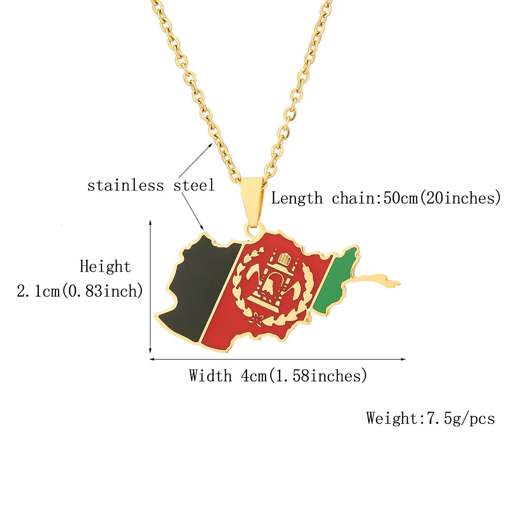 Afghanistan Map Flag Pendant Necklace