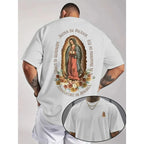 Virgen De Guadalupe Graphic Short Sleeve Religious Virgin Mary Cotton T-Shirt