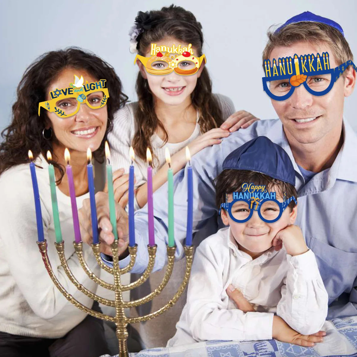 8PCS Hanukkah Themed Cardboard Glasses Hanukkah Party Decorations