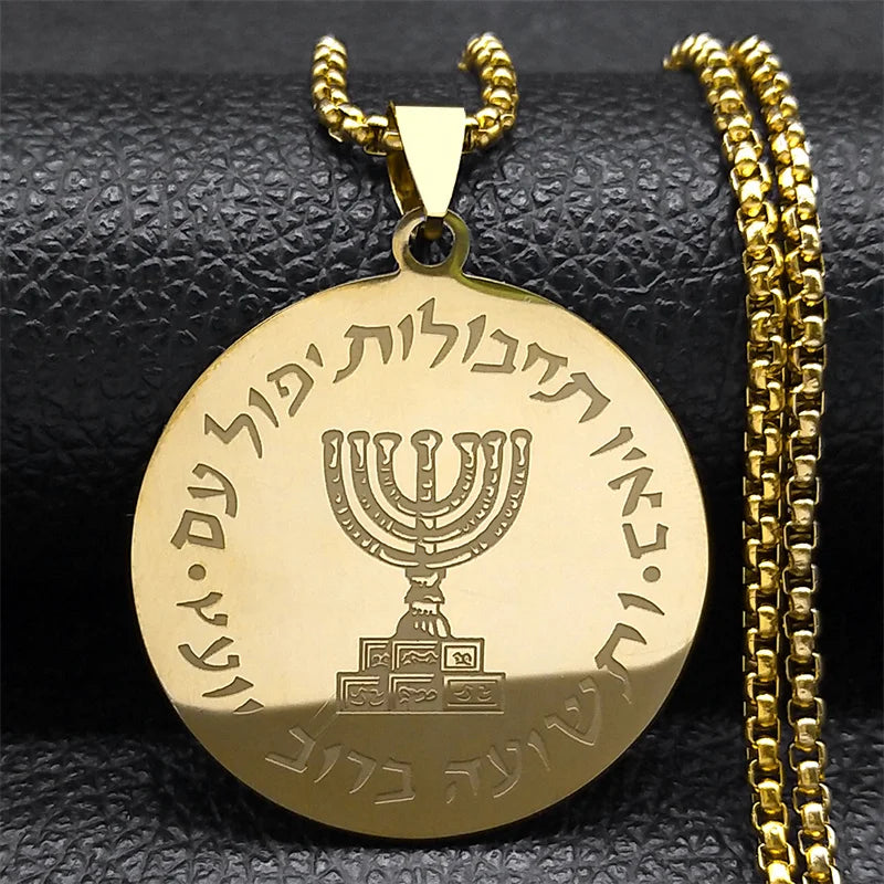 Hebrew Hanukkah Menorah Candles Jerusalem Necklace