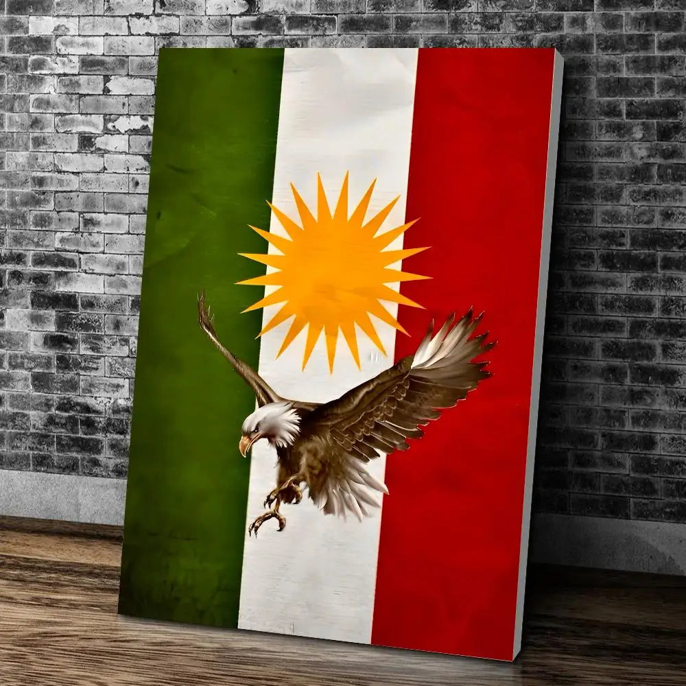 ملصق خريطة العلم الكردي، ديكور منزلي لغرفة النوم والحانة والردهة، طباعة فنية لاصقة على الحائط، ديكور جمالي