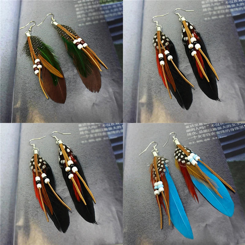 Tassel Dangling Earrings Leather Beads