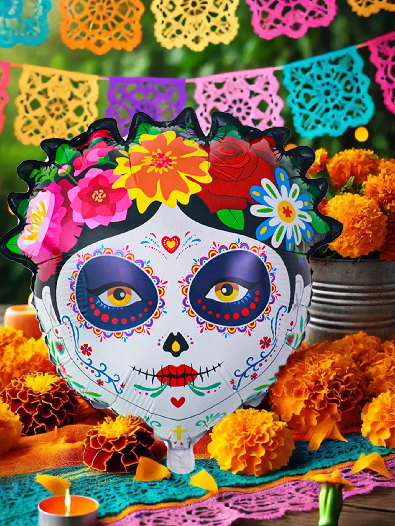 2pcs Bride and Groom Colorful Flower Skull Balloons Day of the Dead Decoration