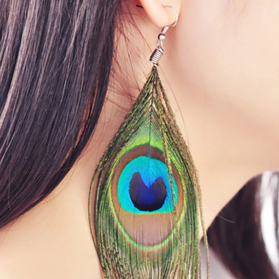 Peacock Feather Shaped Dangle Earrings