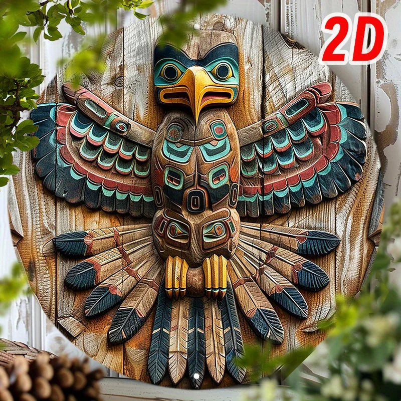 Native American Totem Pole Round Aluminum Wall Art