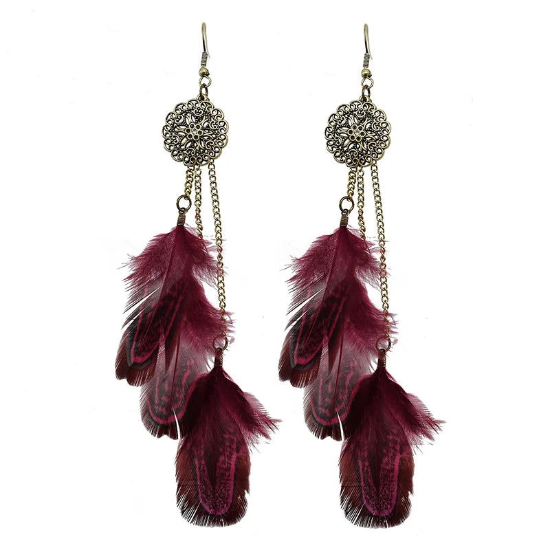 Feather Earrings Handmade Chain Long Earrings