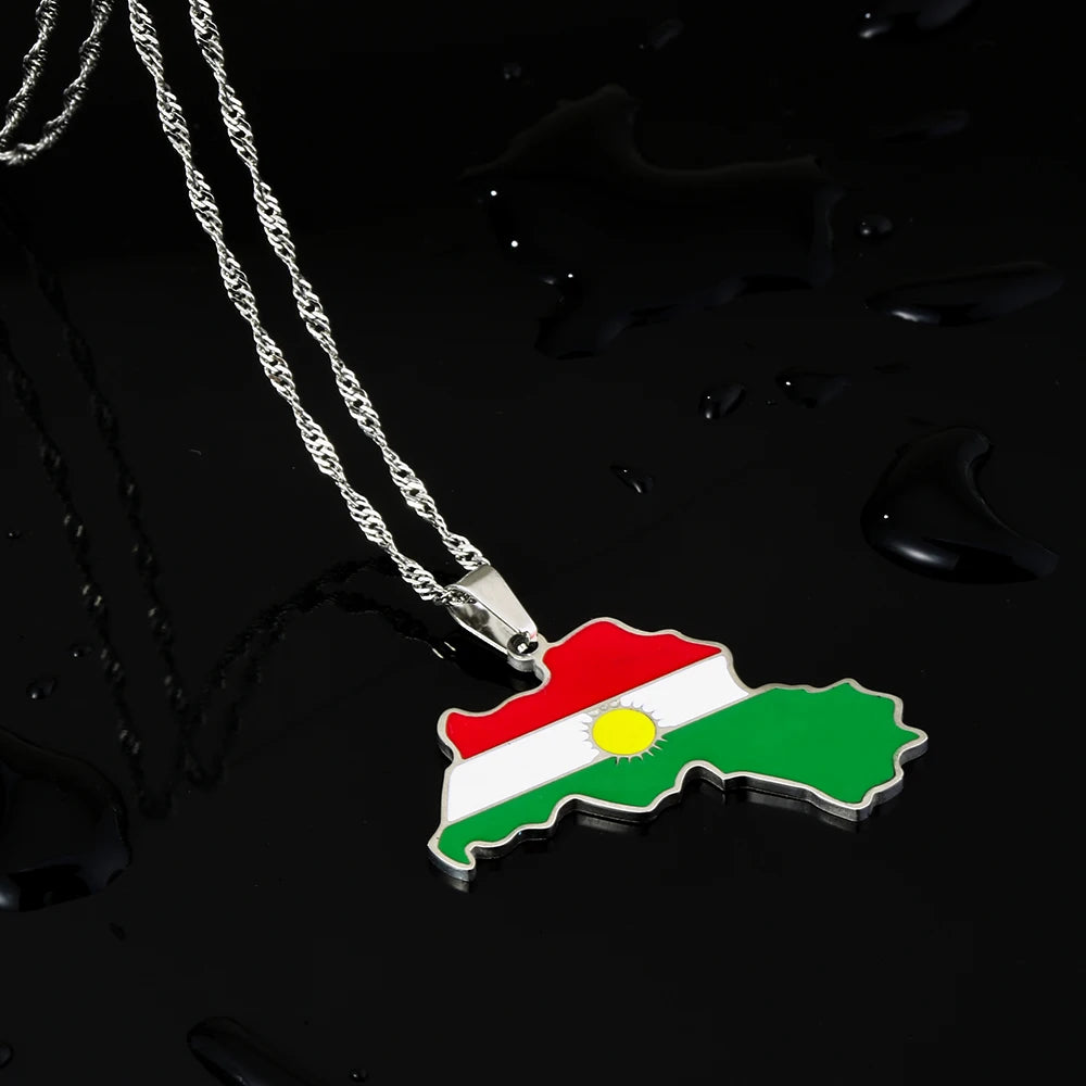 Kurdistan Map Flag Pendant Necklace