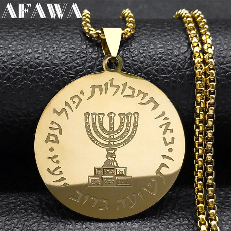 Hebrew Hanukkah Menorah Candles Jerusalem Necklace