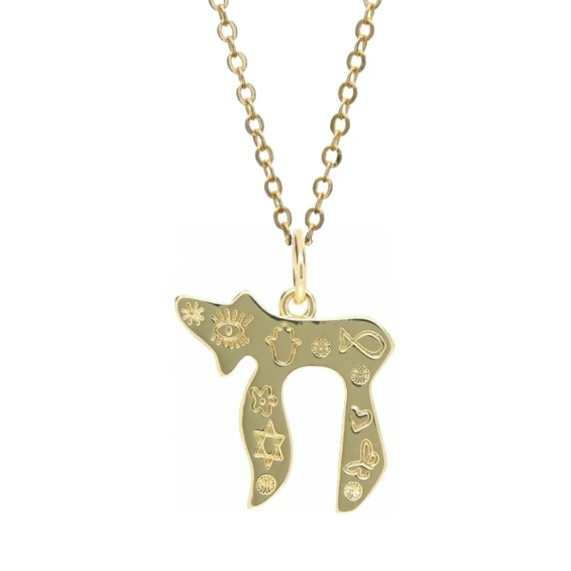Hebrew Letter Chai Copper Pendant Necklace