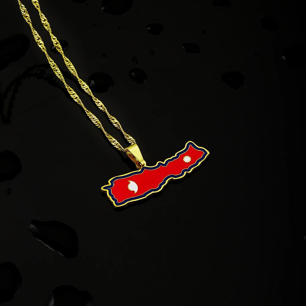 Nepal Map Flag Pendant Necklace