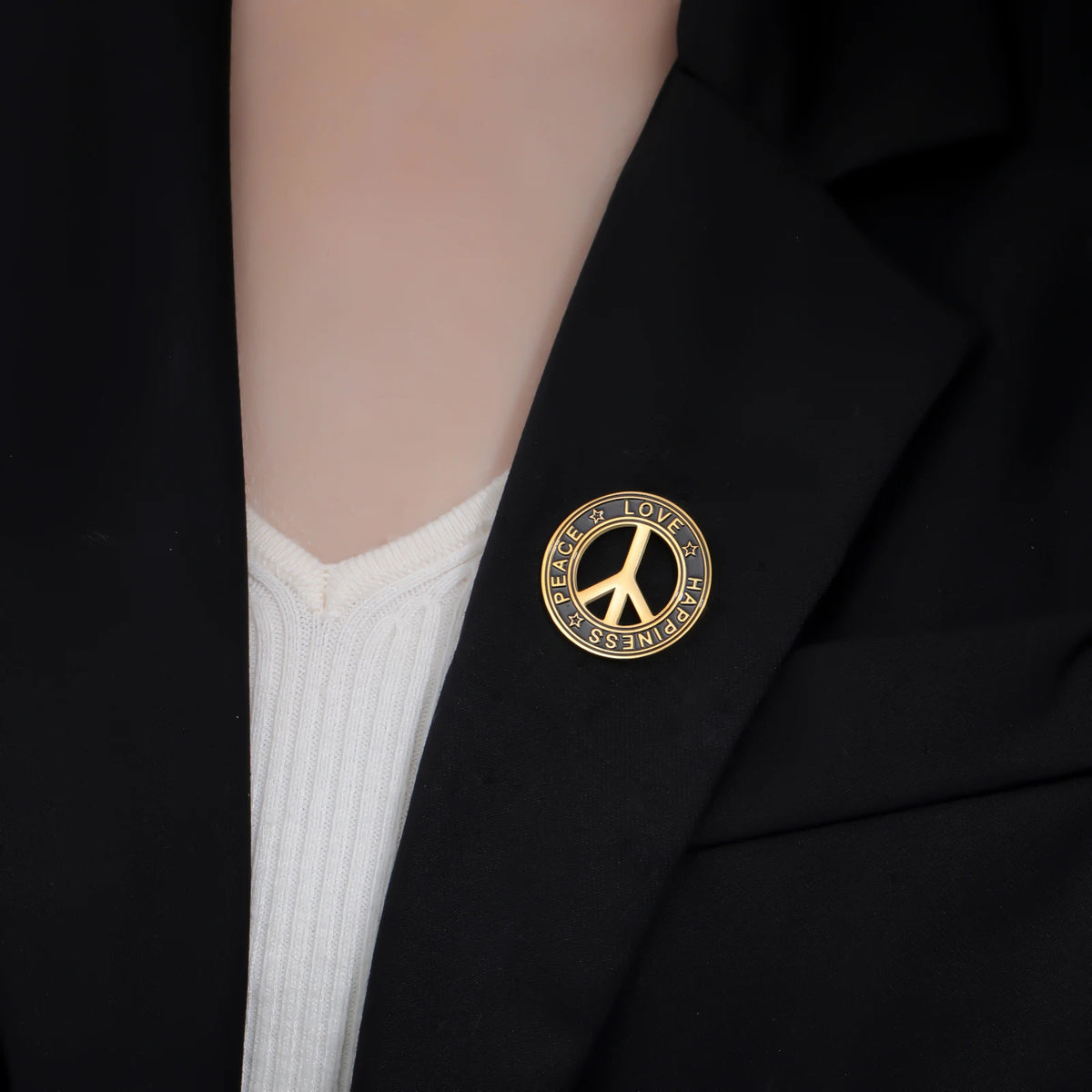 Stainless Steel Peace Sign Round Brooch