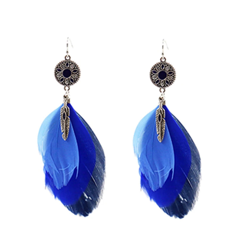 TopHanqi Bohemian Hollow Dream Catcher Leaf Feather Earrings