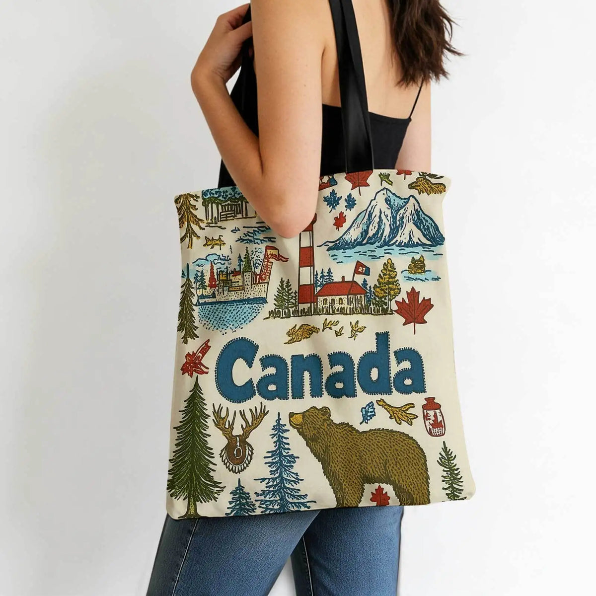 1pc Canada Lighthouse Moose Tote Bag