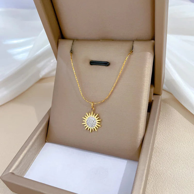 Stainless Steel Crystal Sunflower Necklace