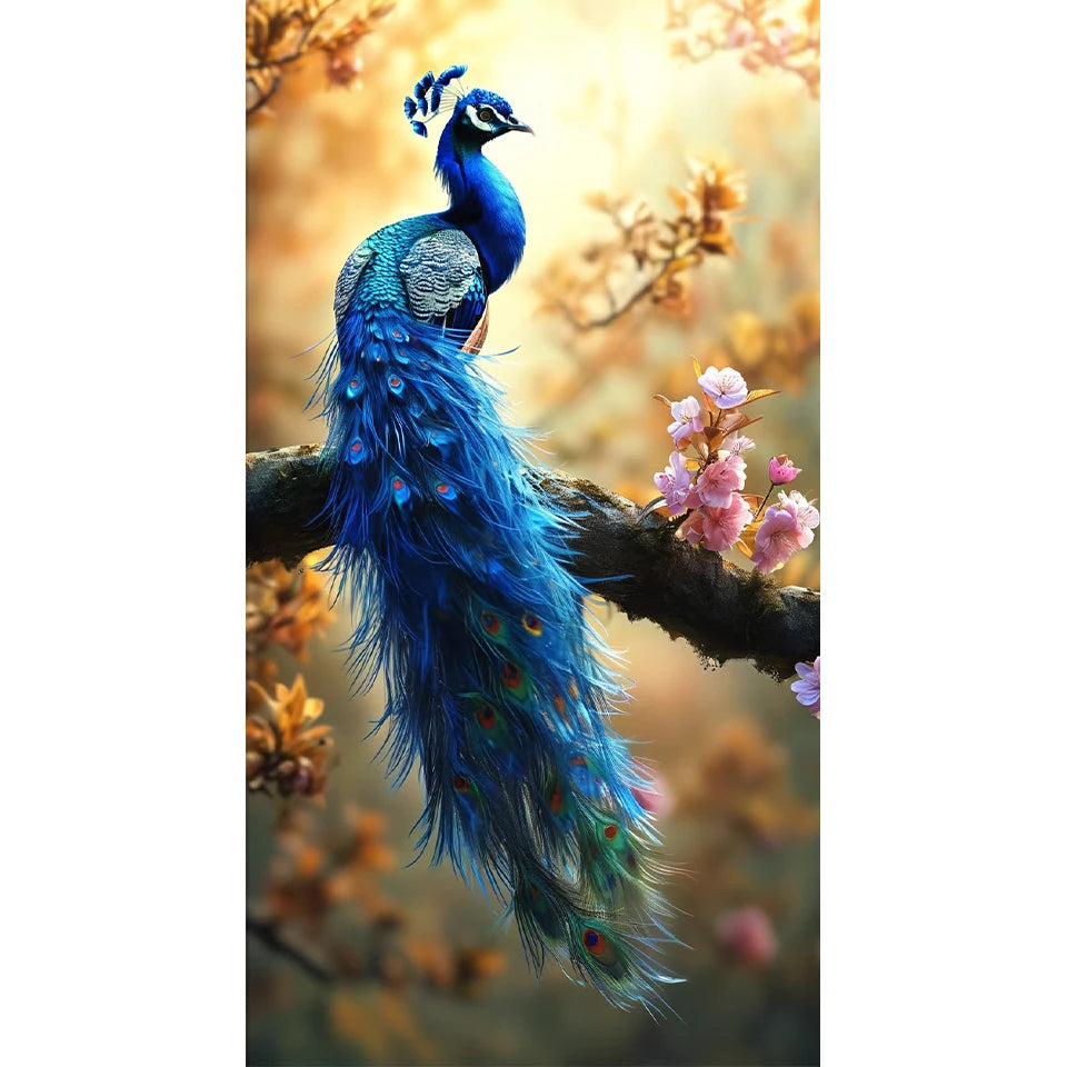 Diamond Cross Embroidery Beautiful Blue Peacock Flower